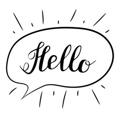 Hello lettering. Handwritten brush calligraphy. Hello text in a speech bubble. Vector isolated illustration on a white.