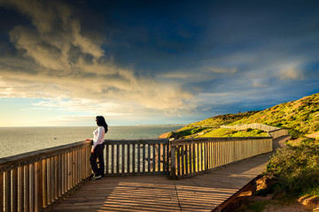 Woman at Hallett Cove boardwalk
