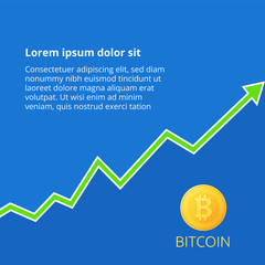 The arrow of the growth rate of the crypto currency. The bitcoin rate is growing. Vector illustration