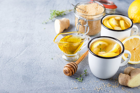 Cups Of Ginger Tea With Honey And Lemon