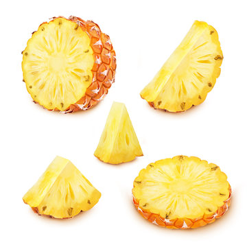 Set of pineapple slices isolated on a white.
