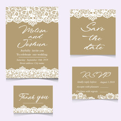 Templates of invitation lace cards for wedding