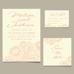 Templates of invitation lace cards for wedding