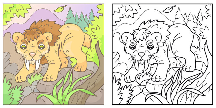 Cartoon cute saber-tooth tiger
