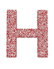 3D render of red and white alphabet make from pills. Big letter H with clipping path. Isolated on white background