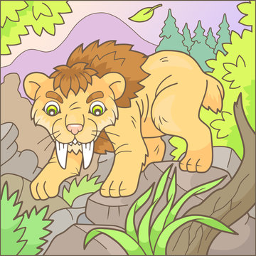 Cartoon cute saber-tooth tiger
