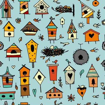 Birdhouses, seamless pattern for your design