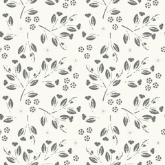 Stylish seamless pattern with leaves and flowers isolated on ivory background