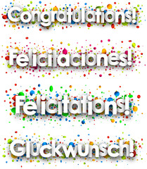 Fototapeta na wymiar Congratulations banner with colorful confetti.