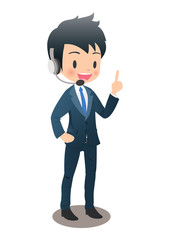 ヘッドセットをつけたスーツ姿の若い男性オペレーター