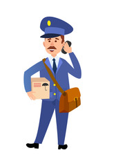 Postman Delivering Parcel Isolated Cartoon Vector 