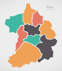 Essen Map with boroughs and modern round shapes