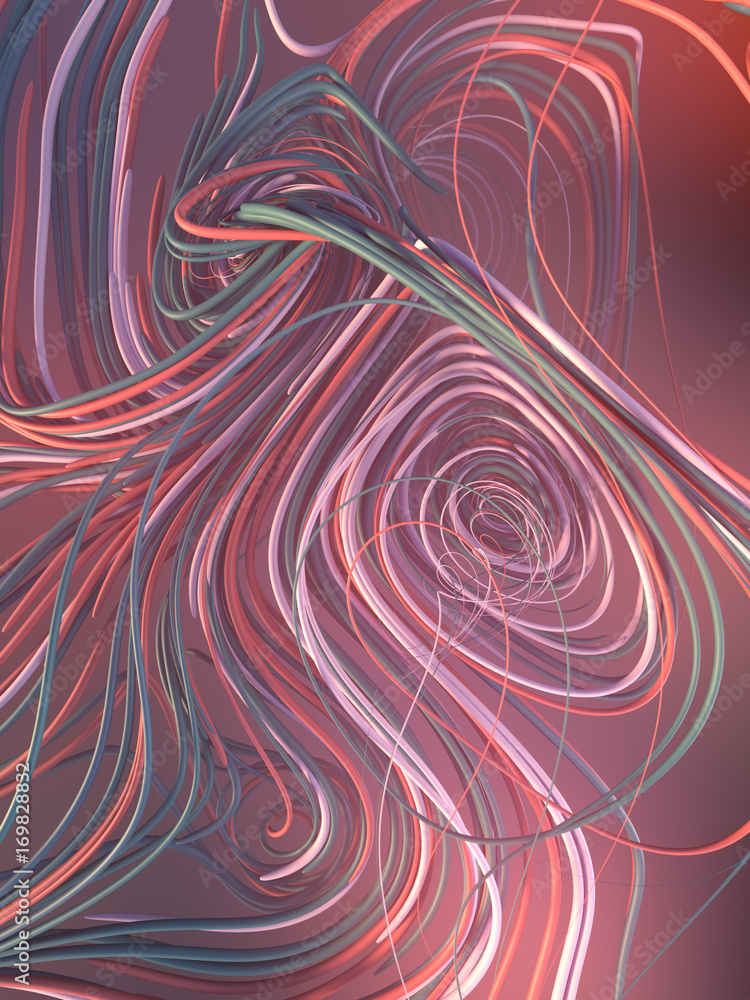 Poster Interlacing abstract colored curves. 3D rendering