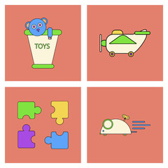 Set of children toys in different sets in flet on white board © gorovits