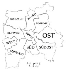 Modern City Map - Leipzig city of Germany with boroughs and titles DE outline map