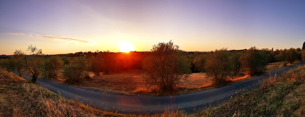 Tuscany landscape panorama at sunrise