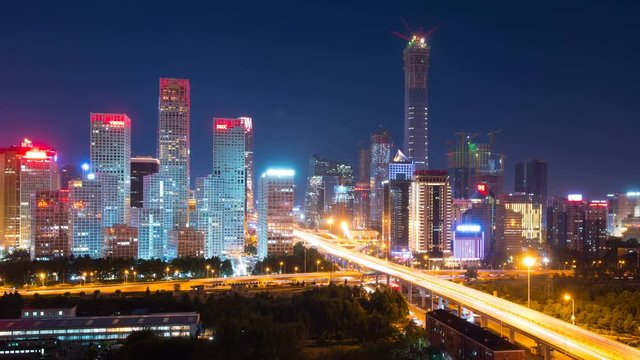 Timelapse of downtown cityscape at night,Beijing,China.