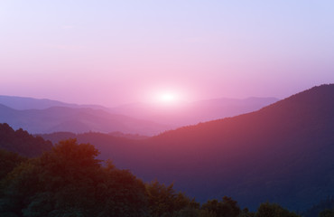 Summer Dawn in mountains. Sunrise