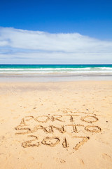 Fototapeta premium Writings on the sand. Beach of Porto Santo