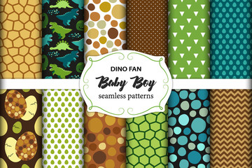 Cute set of childish seamless patterns with dinosaurs ideal for fabrics, wallpaper and different surfaces © C Design Studio