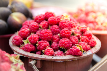 Raspberry bucket at village market