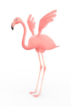 pink flamingo with open wings on white background