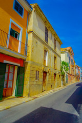 Beautiful view of small old steet in Port D Andratx town, located in Mallorca balearic islands, Spain