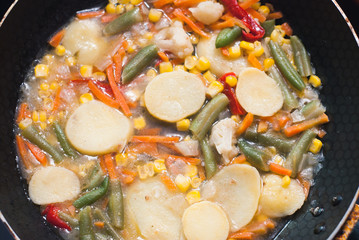 Frozen vegetables for frying in a pan. Studio Photo