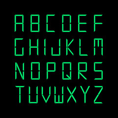 Digital english alphabet. Green font
