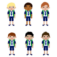 Children in school uniform and backpack