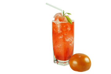 Tomato smoothies and orange juices, mix red and orange juices, smooth favour, good healthy easy to drink, health concept