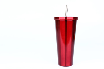 Stainless steel and tumbler cup isolated on white background
