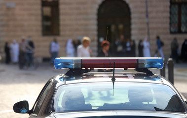 Police car with  sirens in the city