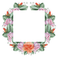 Hand painted watercolor charming combination of Flowers and Leaves, isolated on white background, Perfect for wedding,frame,quotes,pattern,greeting card,logo,invitations,lettering etc