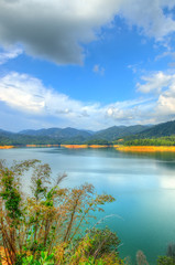 Fototapeta na wymiar Scenery of man made lake at Sungai Selangor dam during midday...