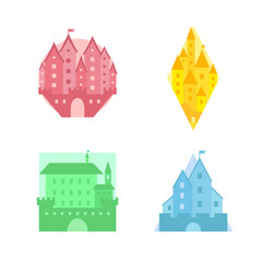 Four castles of different colors. Vector flat illustration.