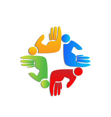 Teamwork helping hand people figures vector logo