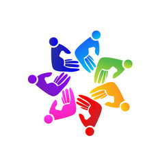 Teamwork helping hand people figures vector logo