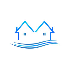 Blue house with waves vector illustration logo