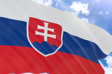 3D rendering of Slovakia flag waving on blue sky background