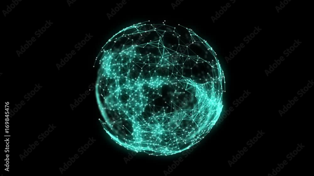 Poster animated abstract sphere from connected white dots