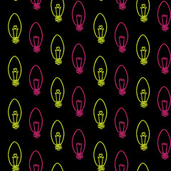 Lamp, light bulb with heart seamless pattern design. Hand drawn doodle light bulb icon. Concept of big idea inspiration, innovation, love. Vector illustration. Idea and love symbol. Sketch.  