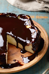 Cheesecake with chocolate icing