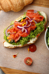 Croissant with salmon and salad