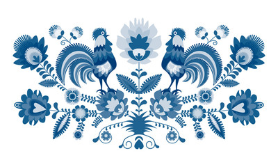 Polski folklor - wzór w wersji w odcieniach błękitu, niebieski