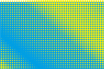 Fototapeta premium Cartoon pattern with circles, dots Halftone dotted background. Pop art style. Yellow and blue color. Vector illustration
