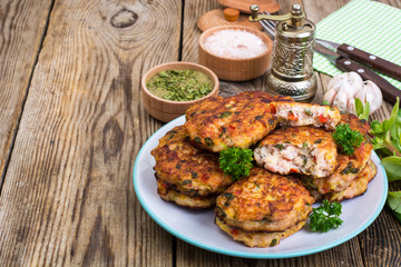 Vegetable pancakes with chicken meat