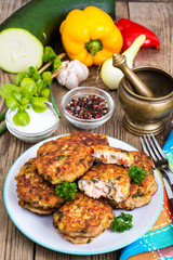 Vegetable pancakes with chicken meat