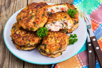 Vegetable pancakes with chicken meat