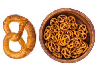 Beer in mug and salted bretzels as an appetizer